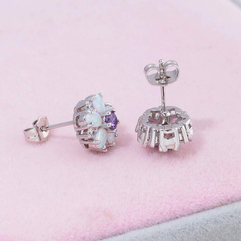 CiNily Flower Earrings, Purple Opal Stud Earrings Sterling Silver Plated Stud Earrings for Women, Ladies Flower Stud Earrings Cute Unique Earrings - Image 5
